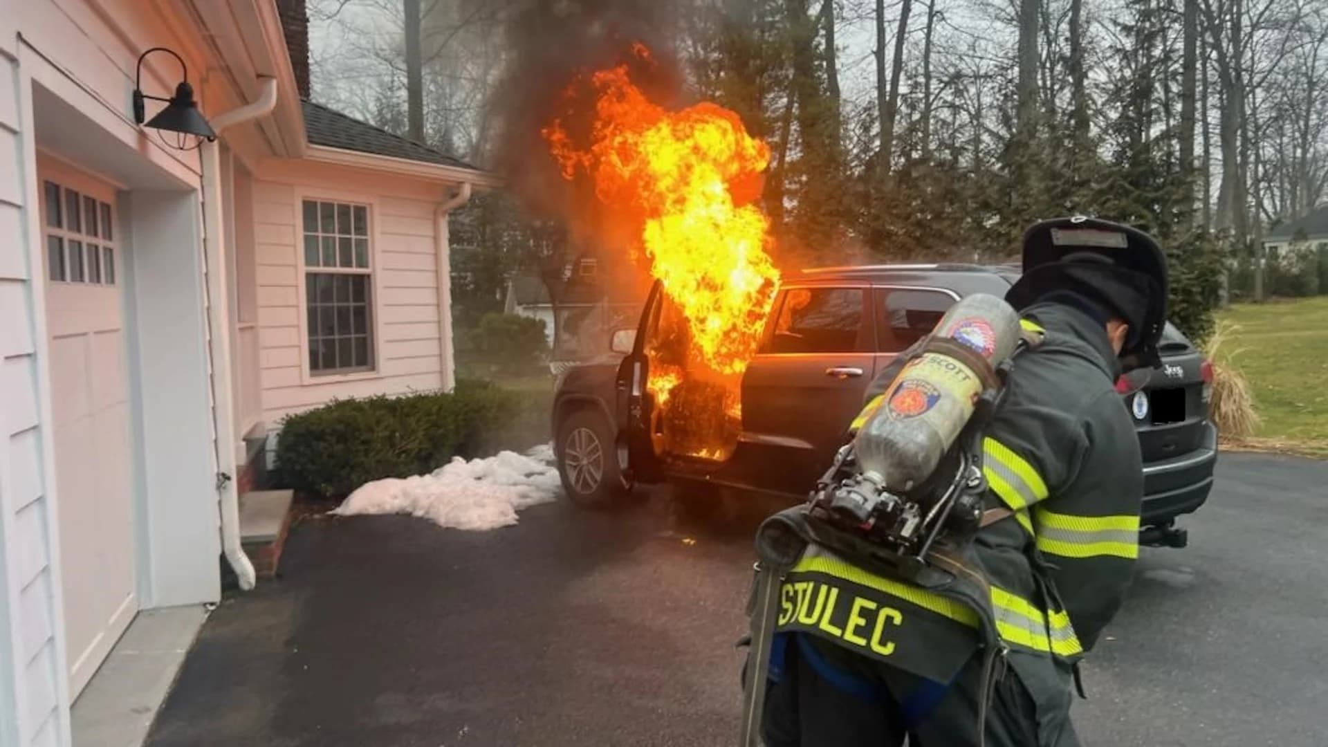 Officials: Crews extinguish SUV fire outside Westfield home