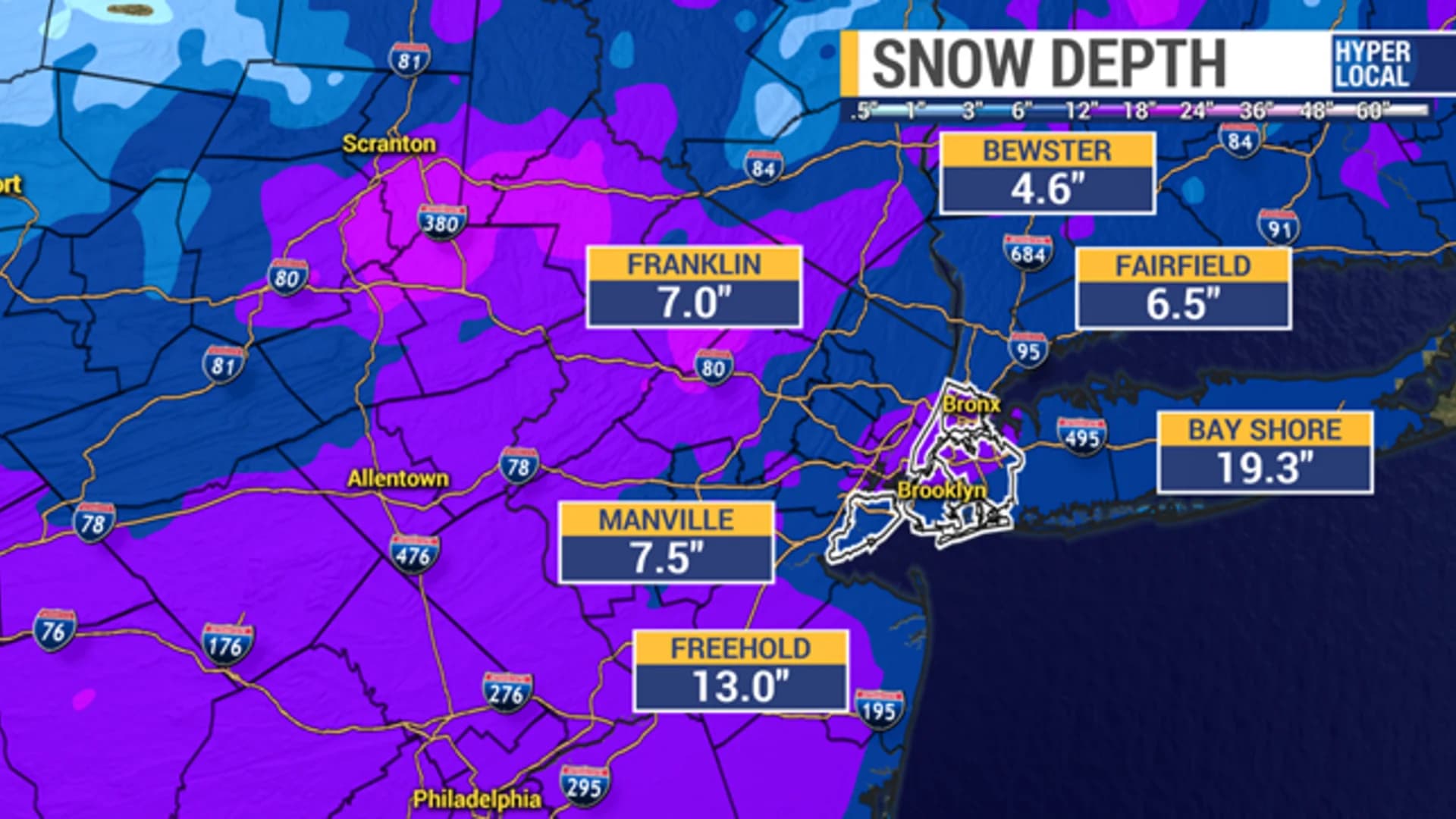 Snowfall totals for March 21 nor'easter