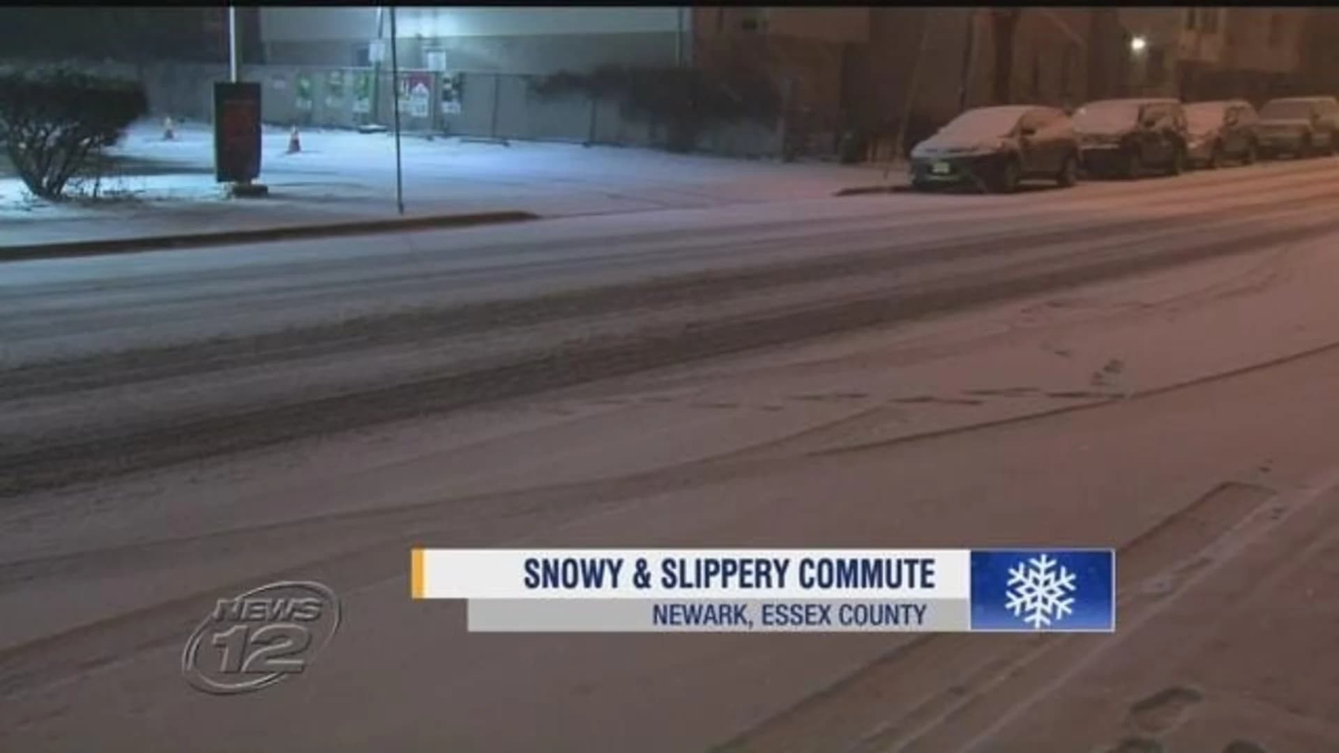 Snow covers roadways in Newark making for slippery commute