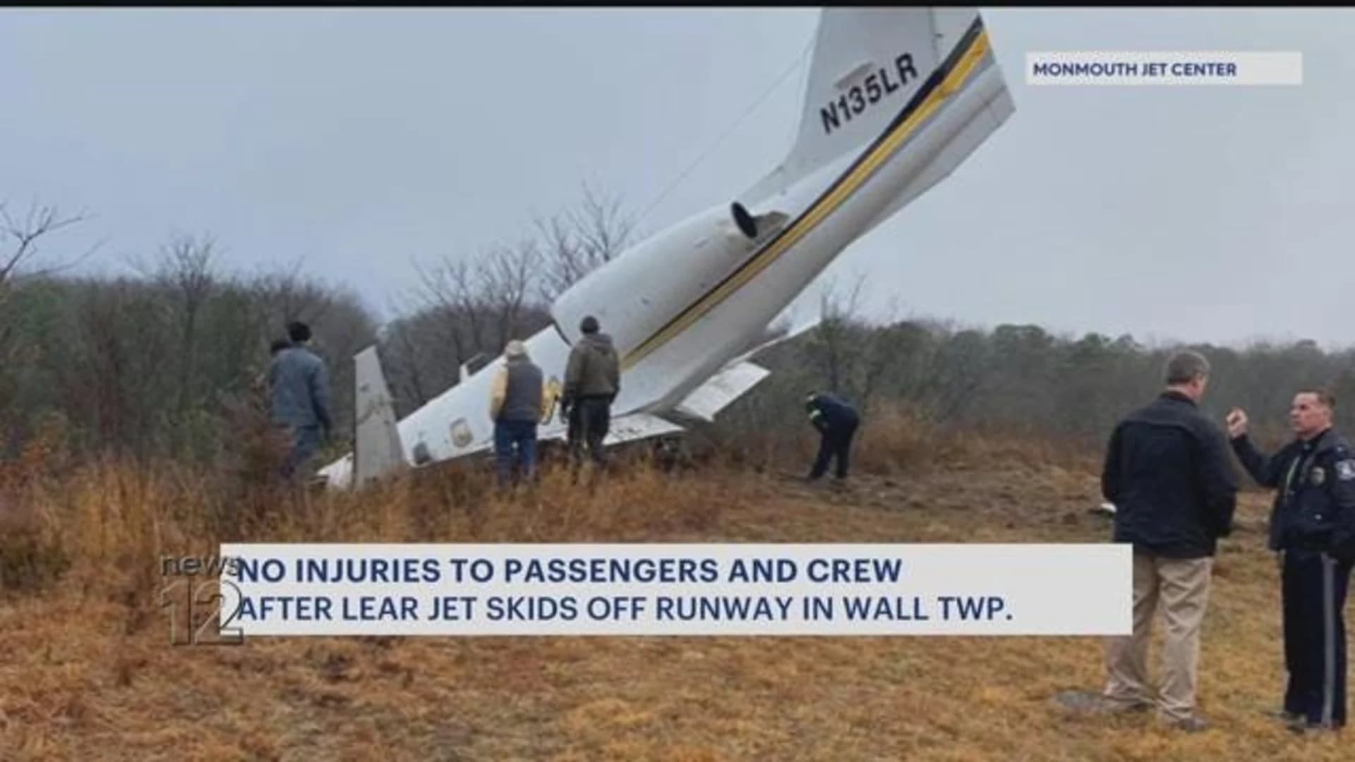 Small plane slides off runway at Monmouth Executive Airport; no injuries reported