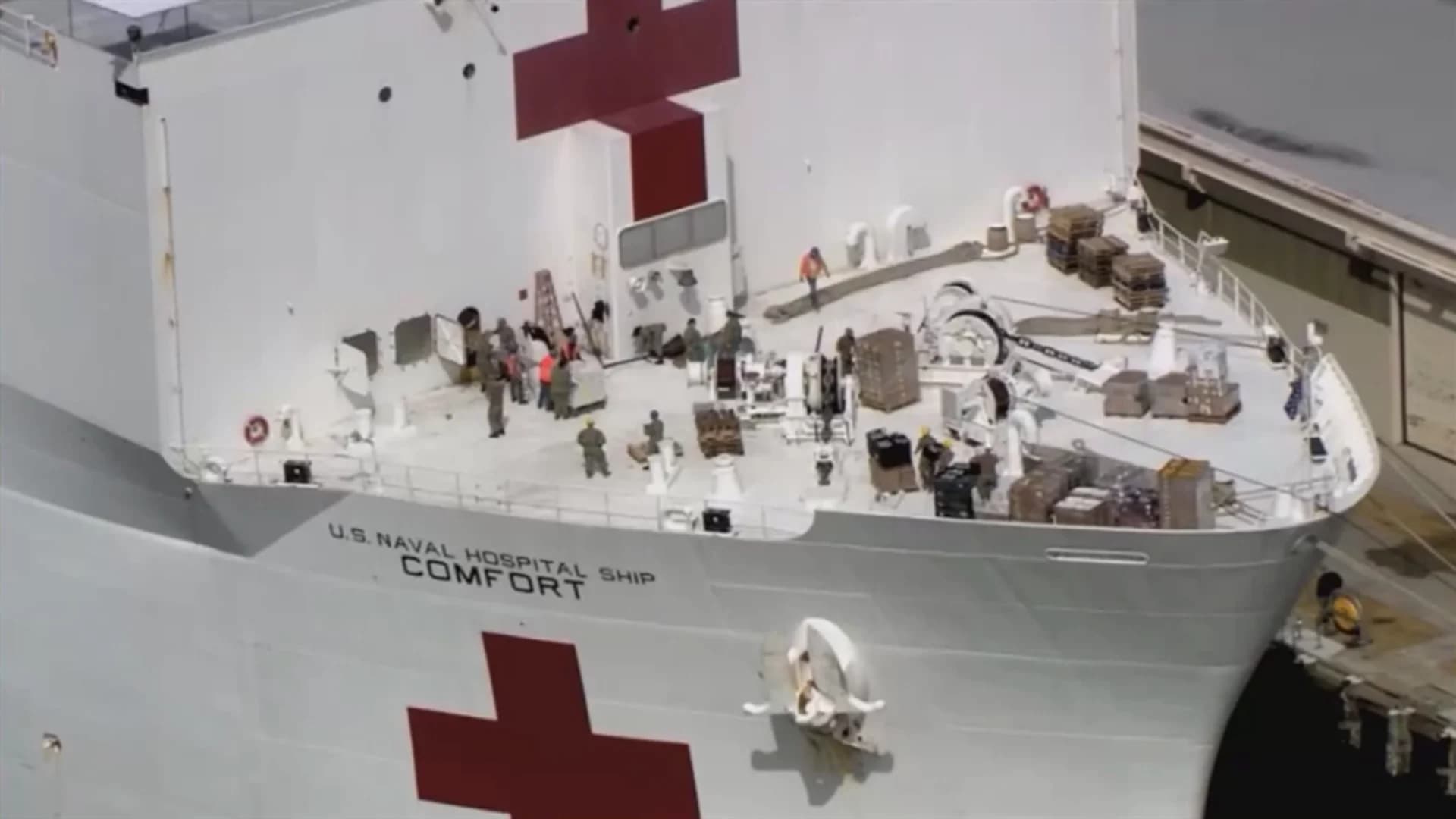 President Trump attends sendoff for NY-bound Navy hospital ship Comfort