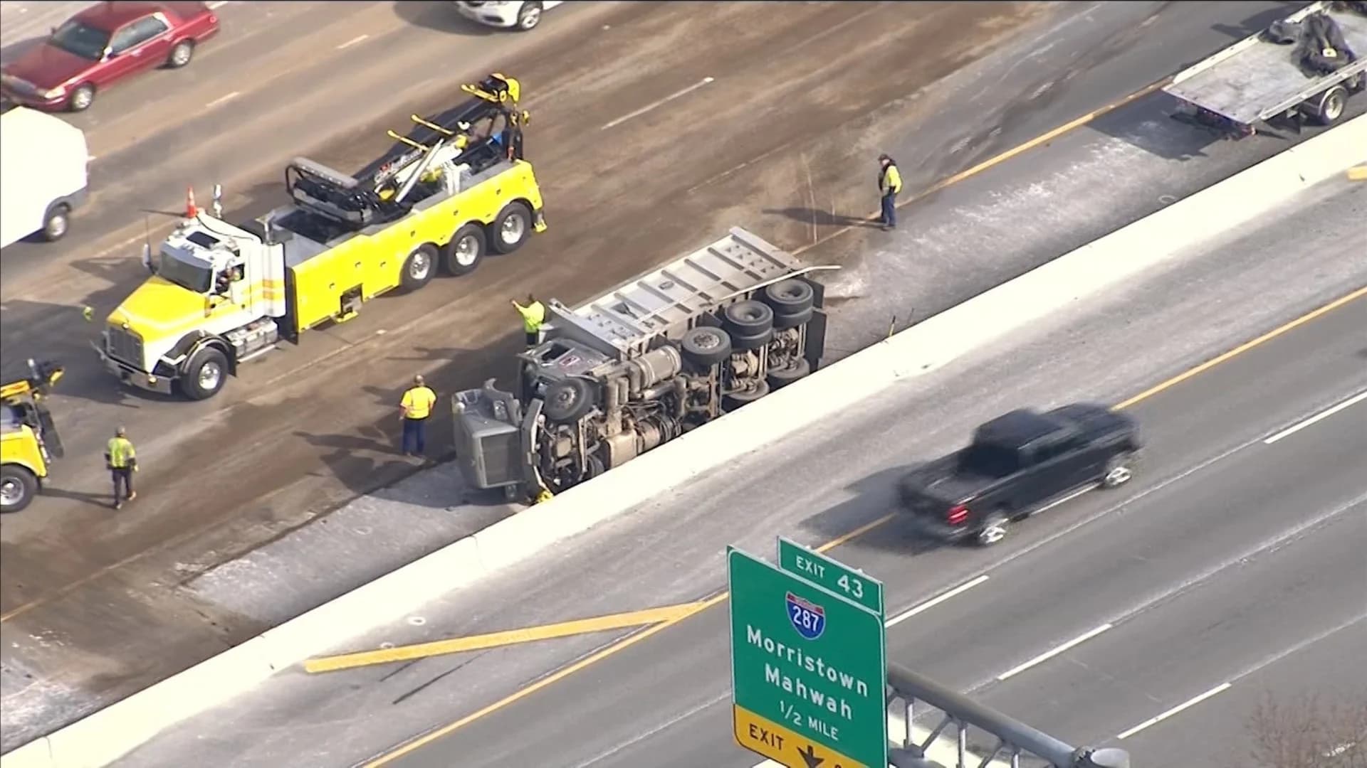 Overturned dump truck causes traffic problems on I-80