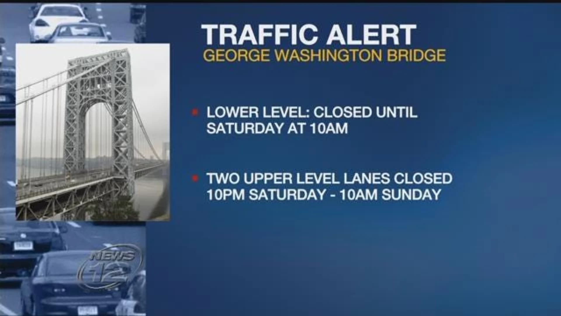 Traffic alert issued for George Washington Bridge, other area crossings
