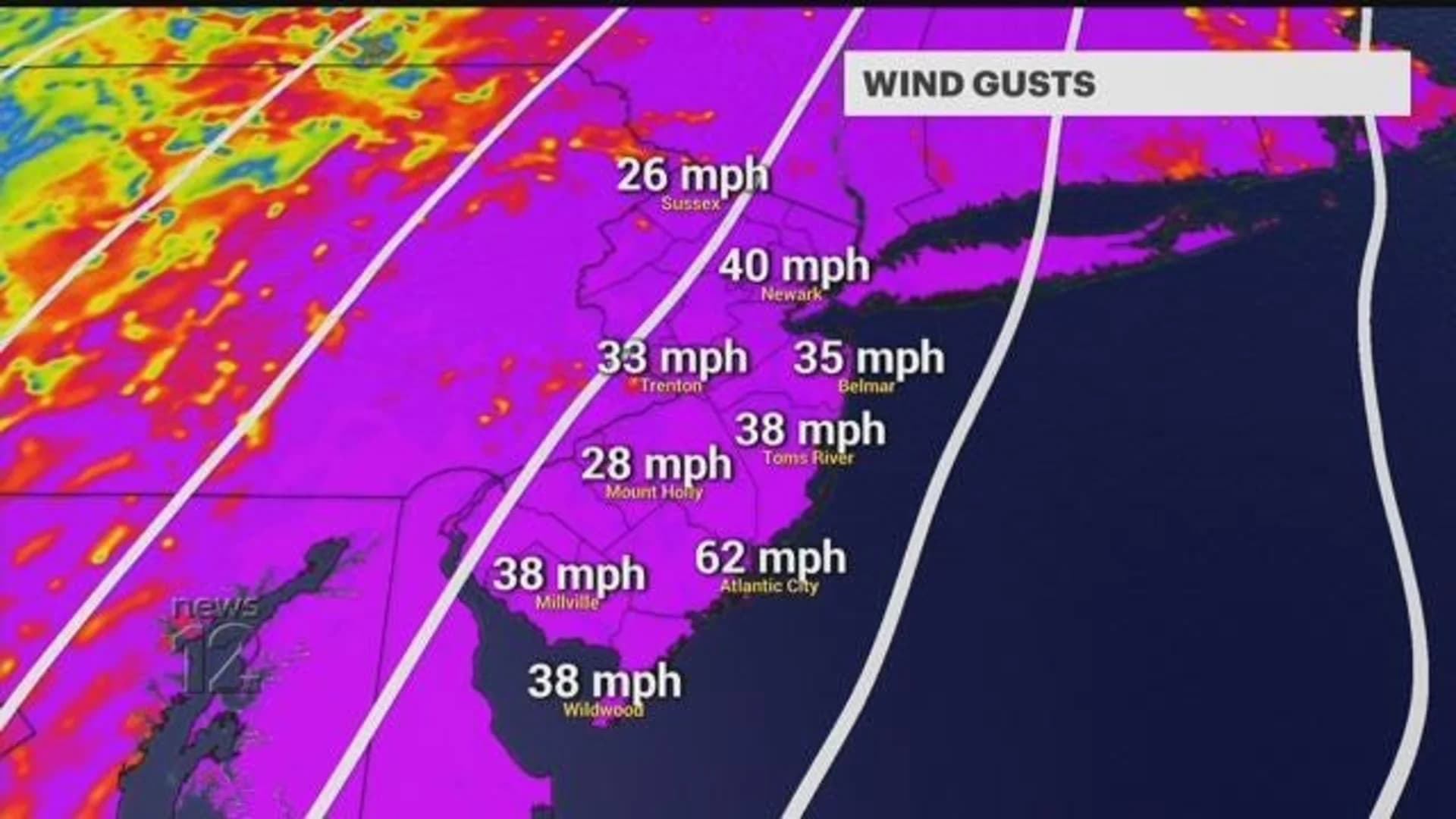 Severe weather moves across parts of New Jersey