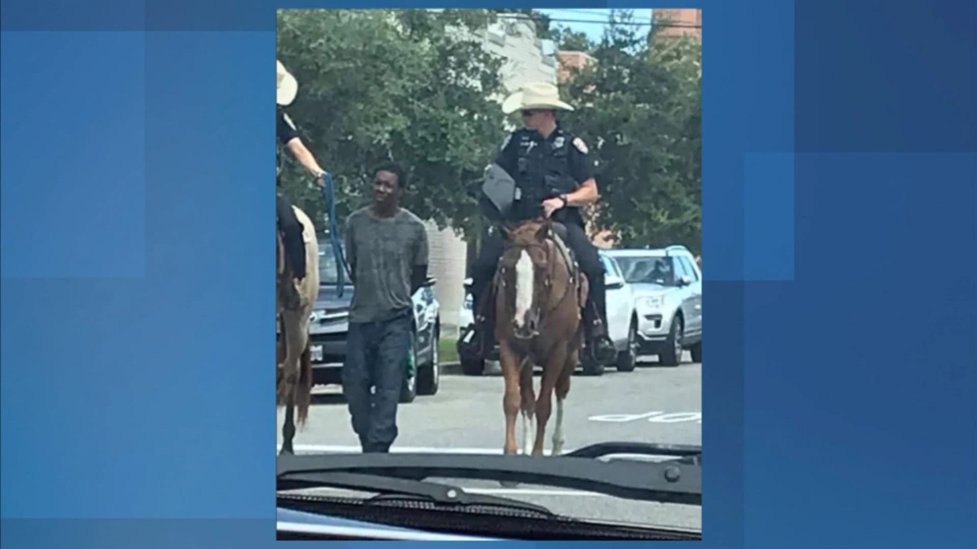 Texas police chief apologizes after horseback officers lead man by rope